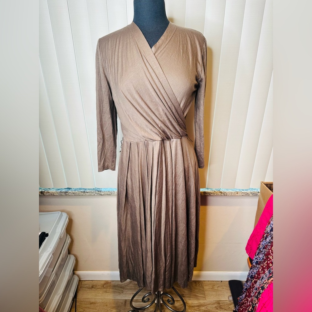 Louis Feraud Vintage Quiet Luxury Brown Midi Length Wrap Dress Size 10
